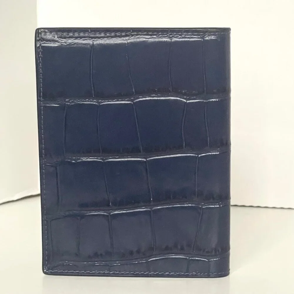 Coach Slim Passport Card Case Navy Blue Croc Leather CW445
